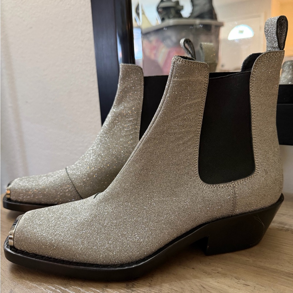 Calvin Klein silver glitter ankle bootie 7.5